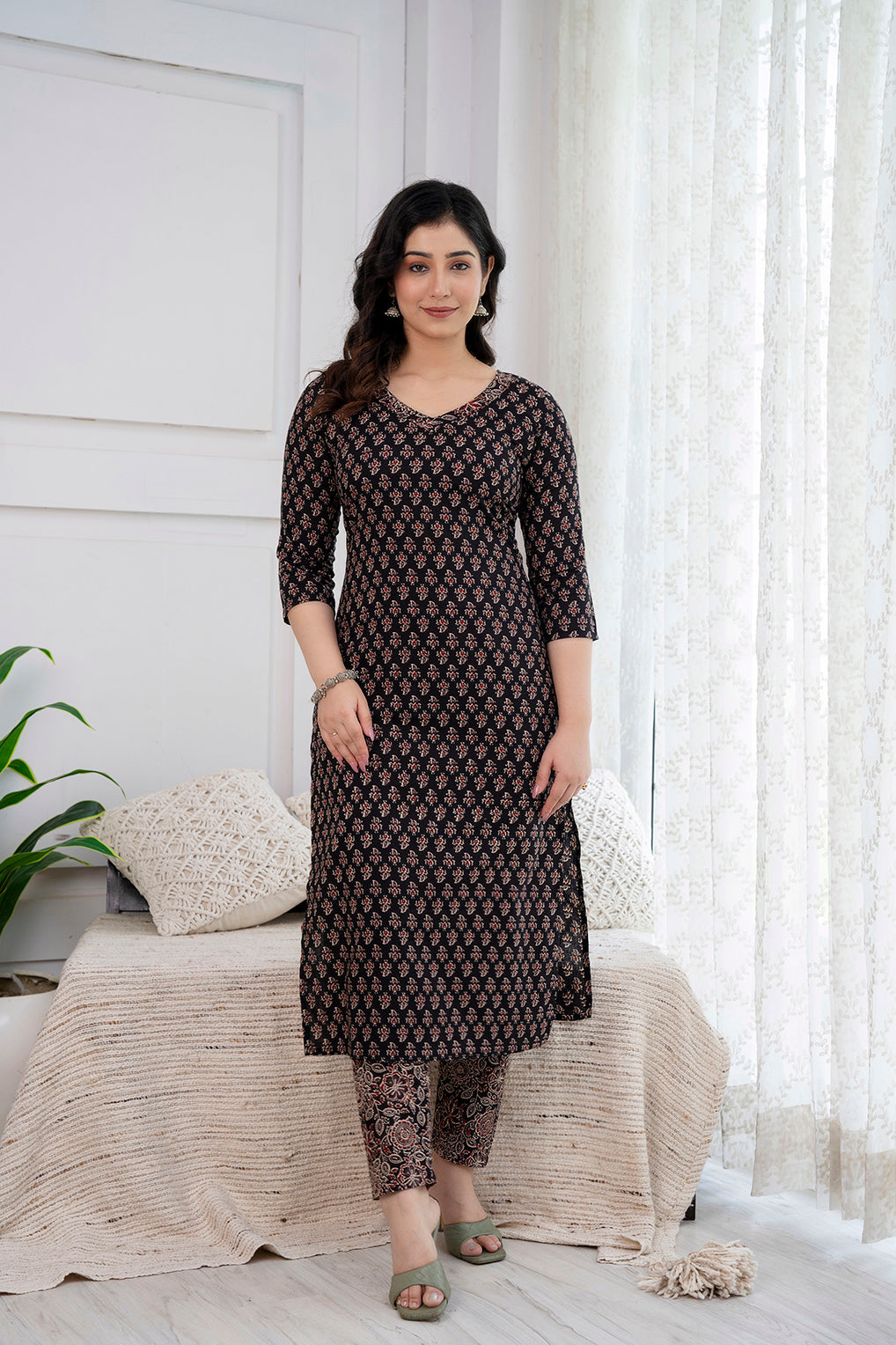 Black Printed Straight Kurta and Trouser With Dupatta | LASVINI - Redefining Indian Fashion with Elegance