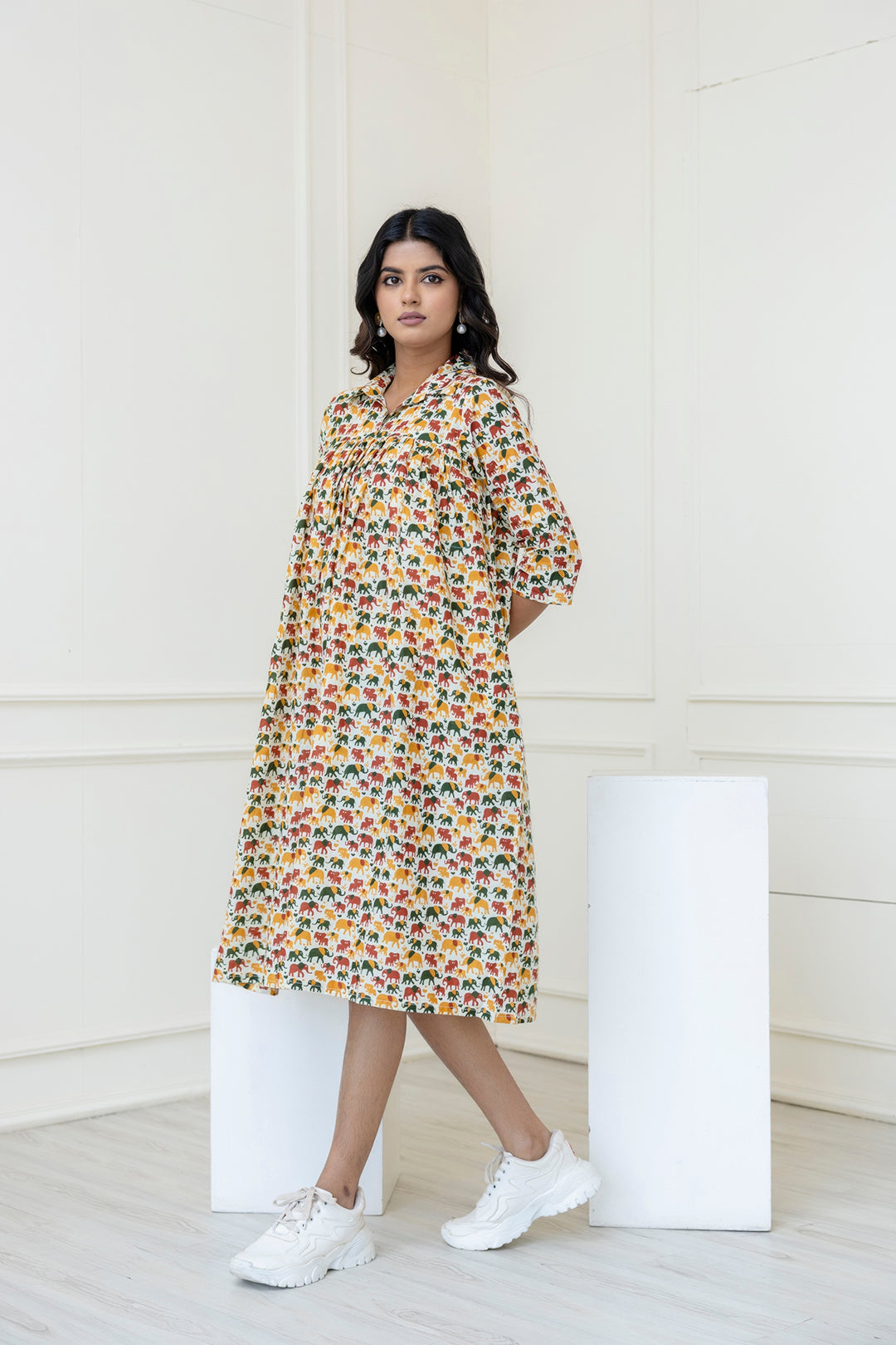 Women Multicolor Printed Flared Midi Dress | LASVINI - Redefining Indian Fashion with Elegance