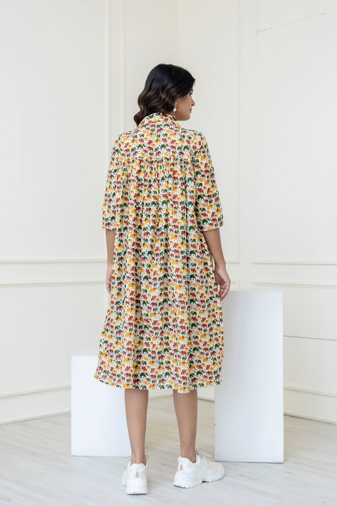 Women Multicolor Printed Flared Midi Dress | LASVINI - Redefining Indian Fashion with Elegance