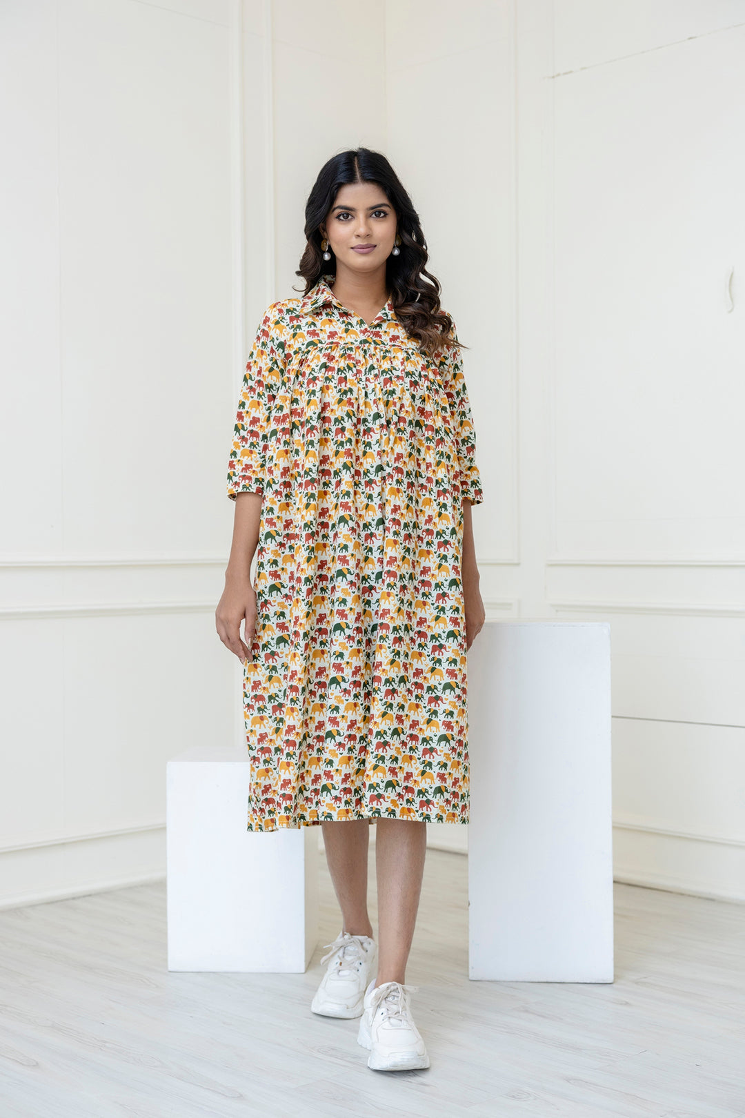 Women Multicolor Printed Flared Midi Dress | LASVINI - Redefining Indian Fashion with Elegance