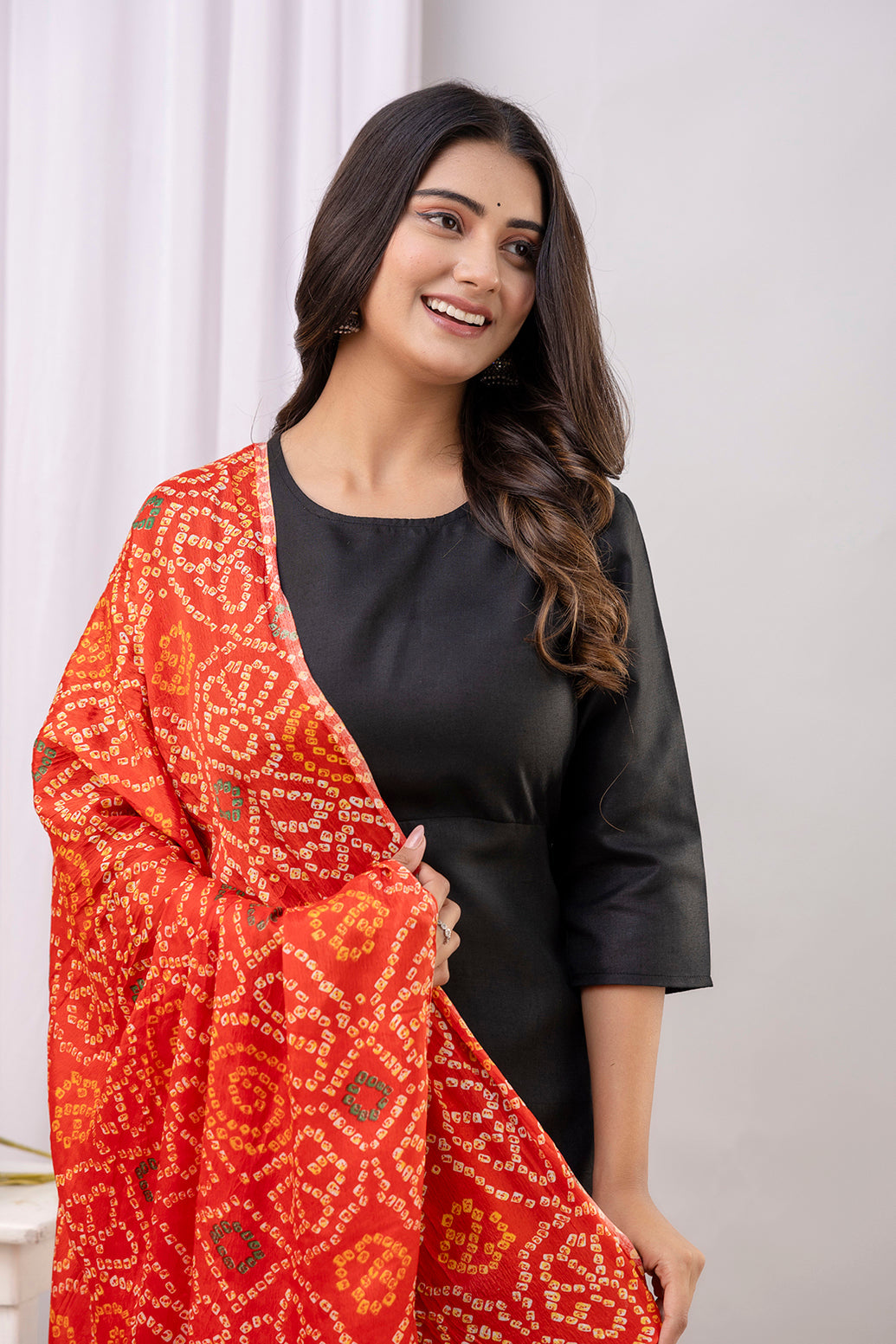 Black Straight Kurta Set With Printed Dupatta for Women | LASVINI - Redefining Indian Fashion with Elegance