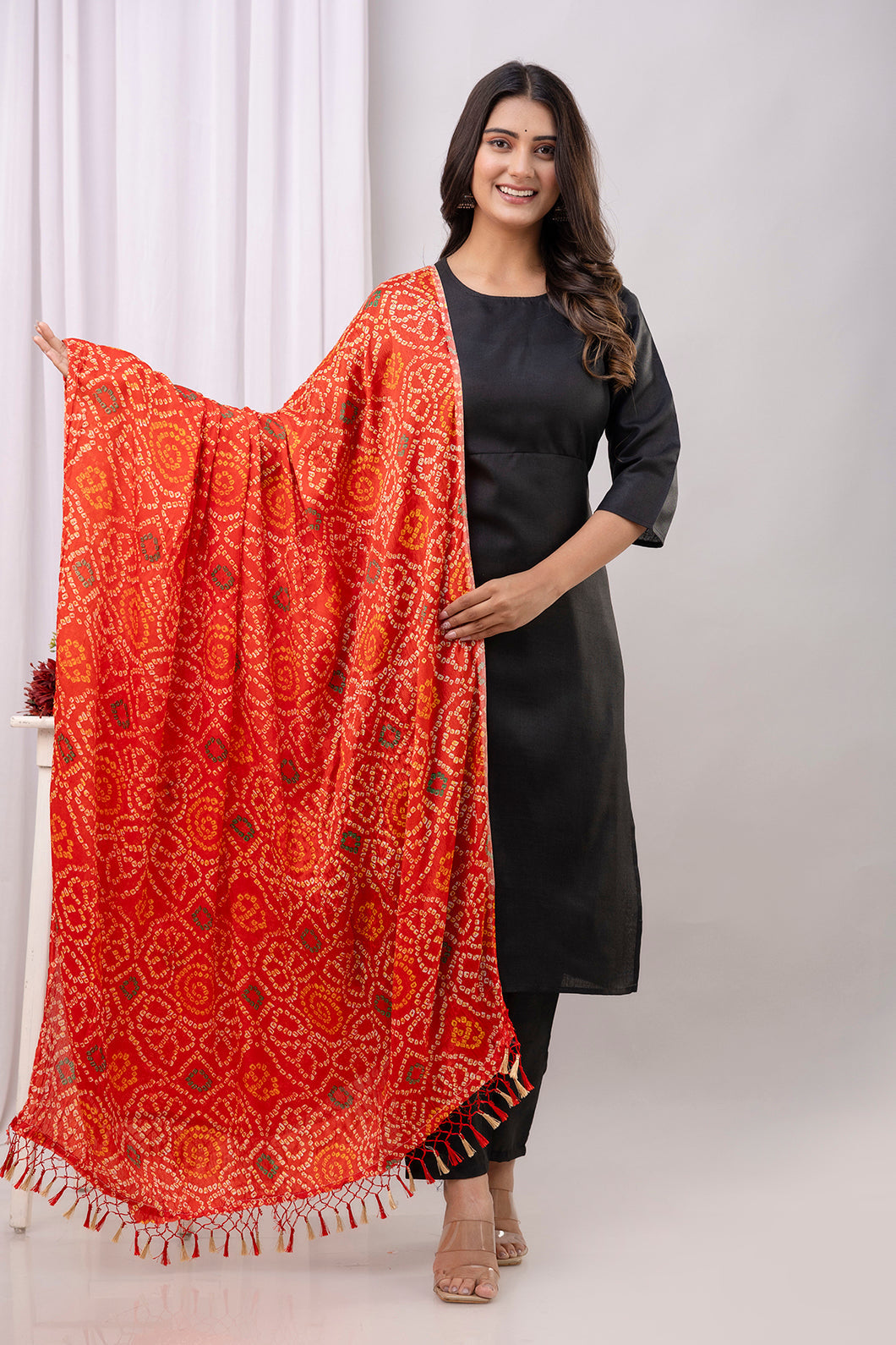 Black Straight Kurta Set With Printed Dupatta for Women | LASVINI - Redefining Indian Fashion with Elegance