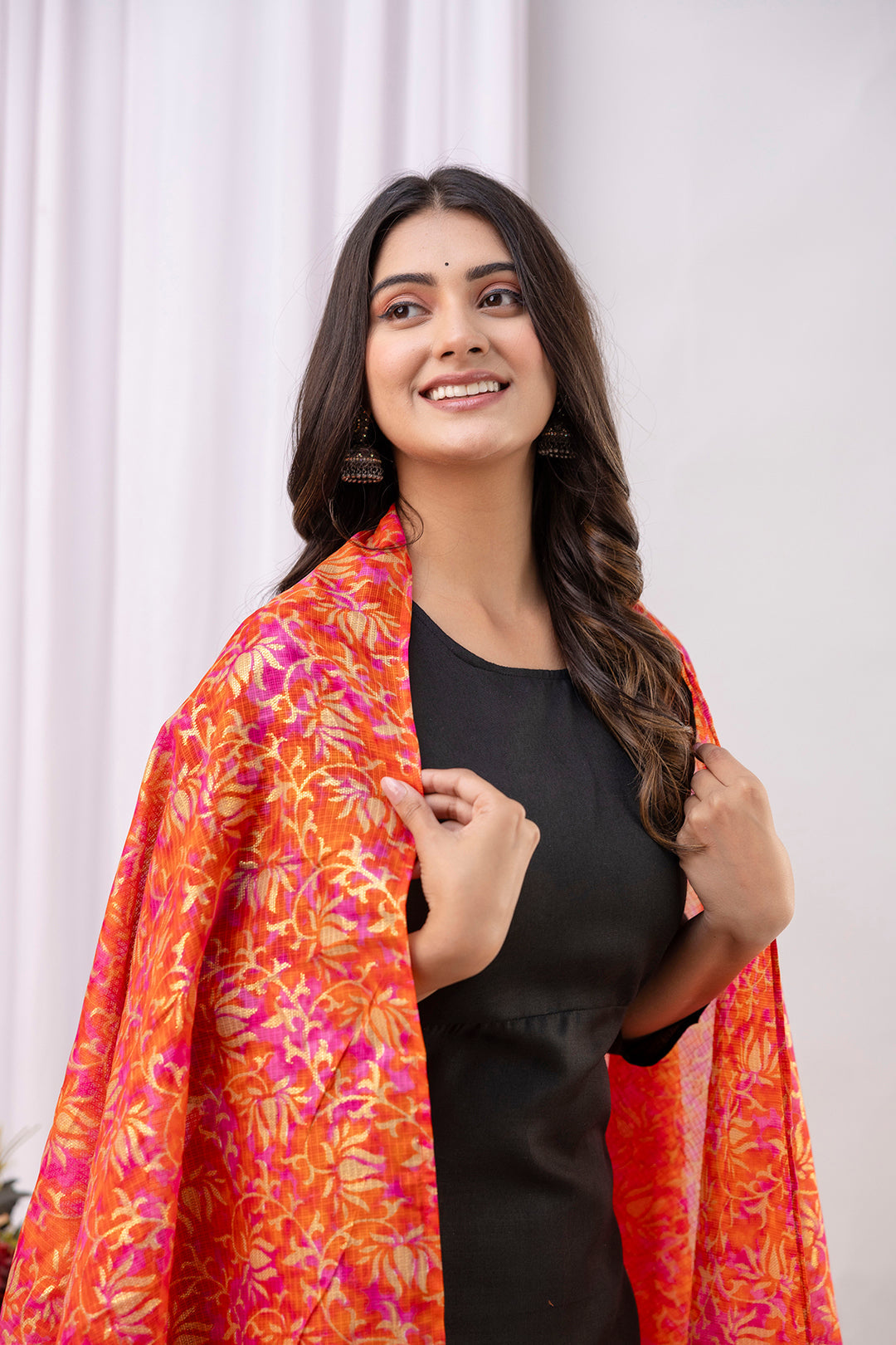 Black Straight Kurta Set With Printed Dupatta for Women | LASVINI - Redefining Indian Fashion with Elegance