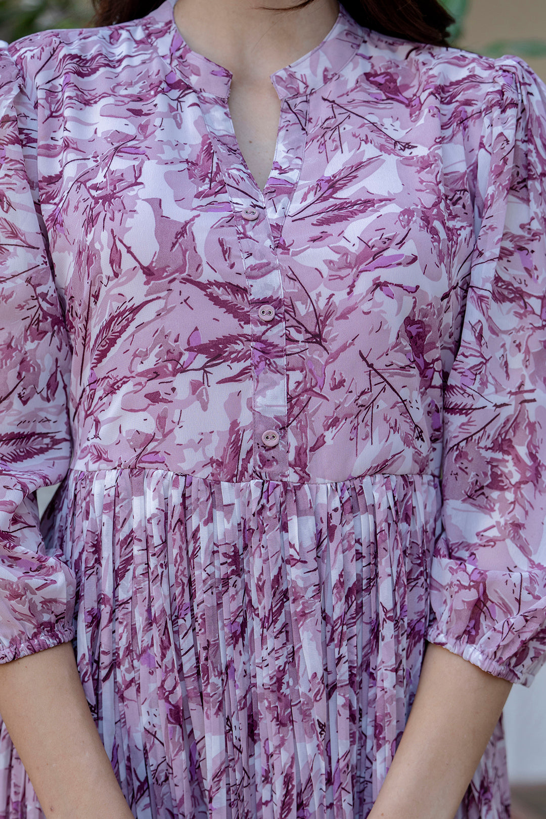 Women Mauve Georgette Pleated Dress | LASVINI - Redefining Indian Fashion with Elegance