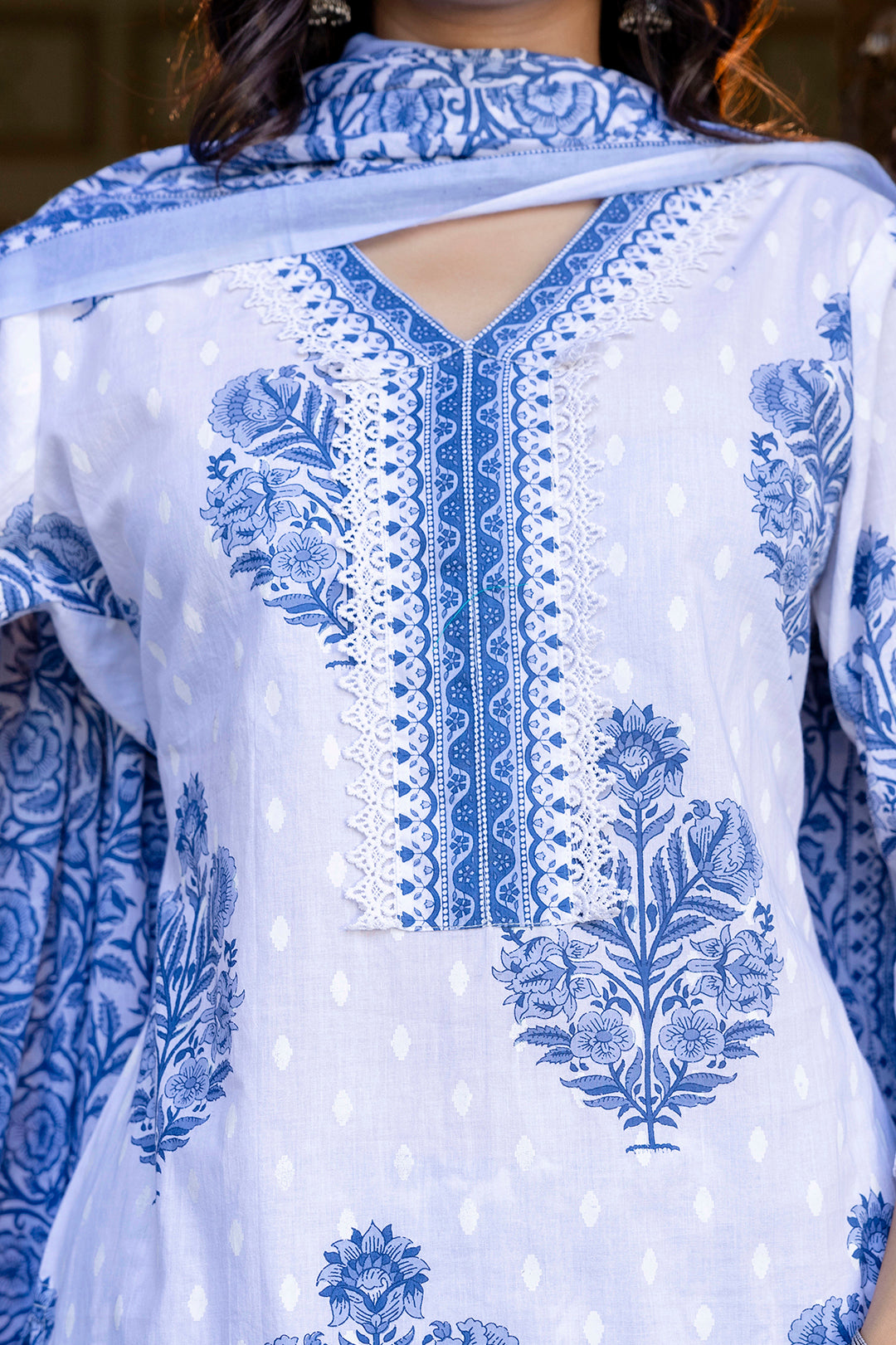 White Printed Straight Kurta Set With Dupatta for Women | LASVINI - Redefining Indian Fashion with Elegance