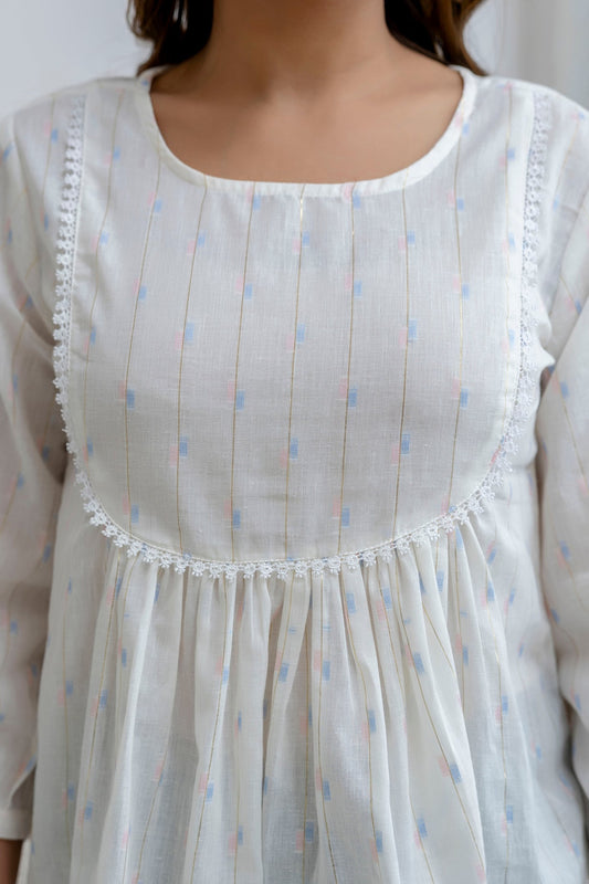 Women Off White Printed Peplum Tunic | LASVINI - Redefining Indian Fashion with Elegance