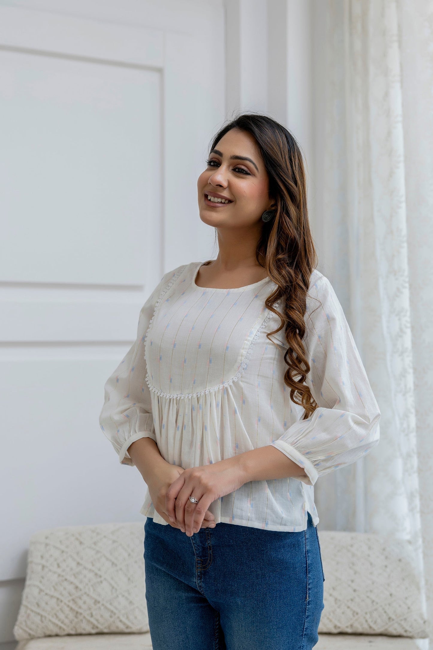 Women Off White Printed Peplum Tunic | LASVINI - Redefining Indian Fashion with Elegance