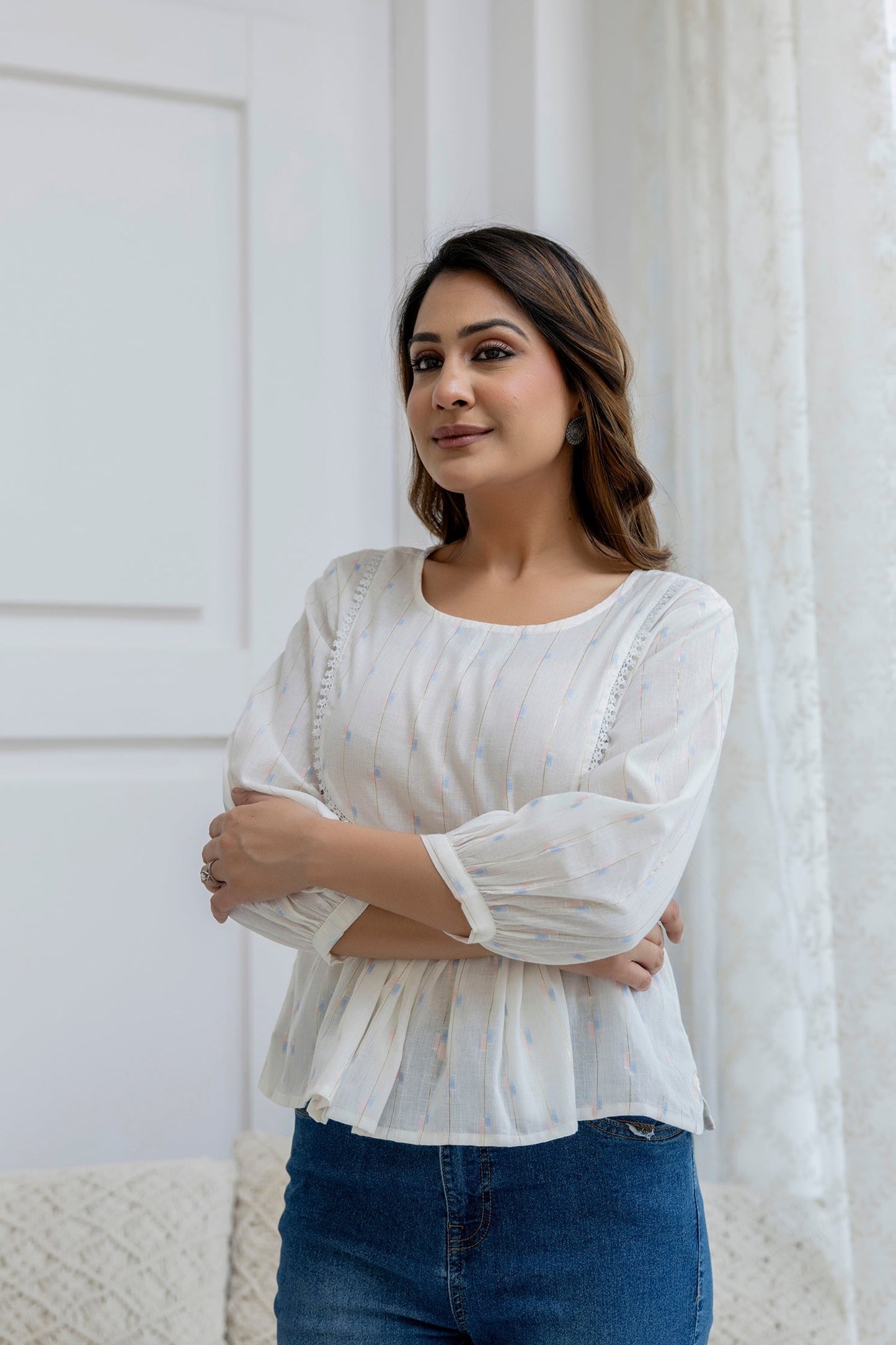 Women Off White Printed Peplum Tunic | LASVINI - Redefining Indian Fashion with Elegance