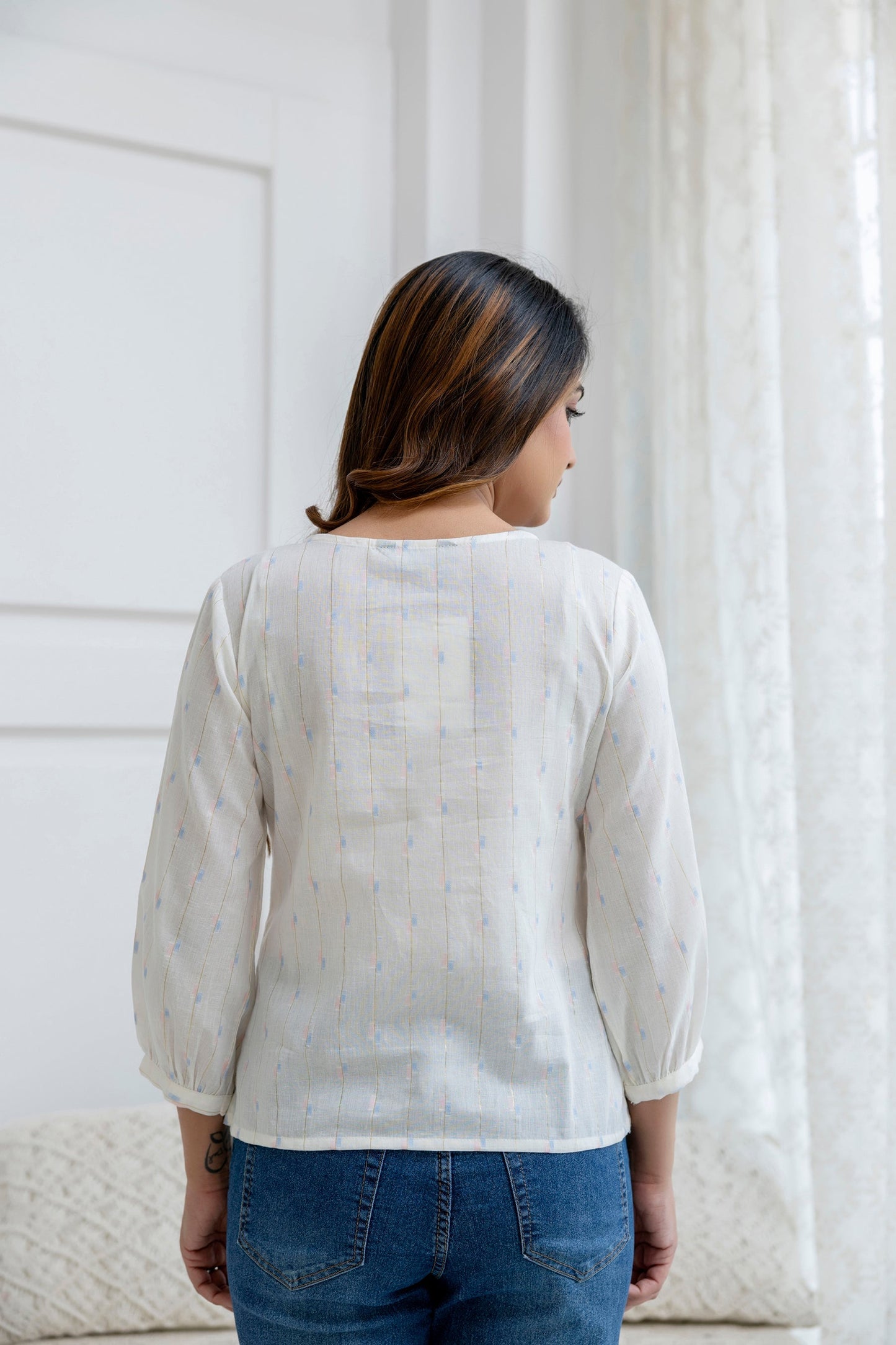 Women Off White Printed Peplum Tunic | LASVINI - Redefining Indian Fashion with Elegance