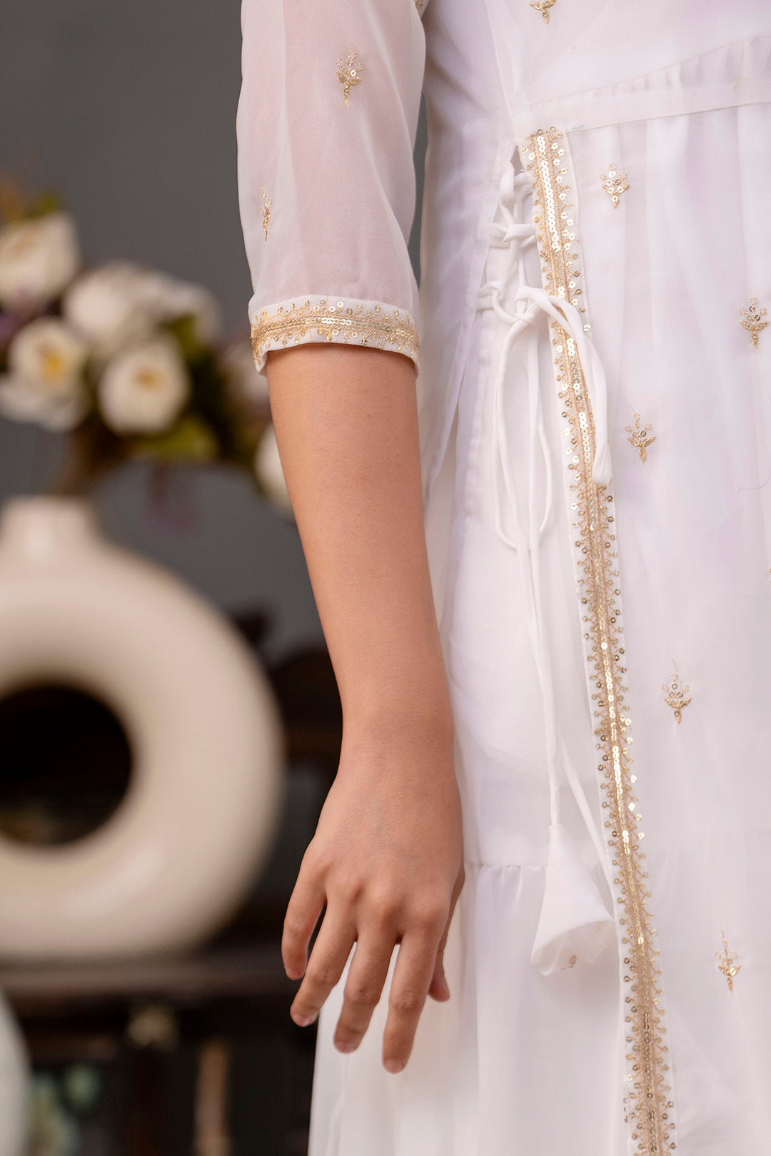 Women White Embroidered Flared Dress with Jacket | LASVINI - Redefining Indian Fashion with Elegance