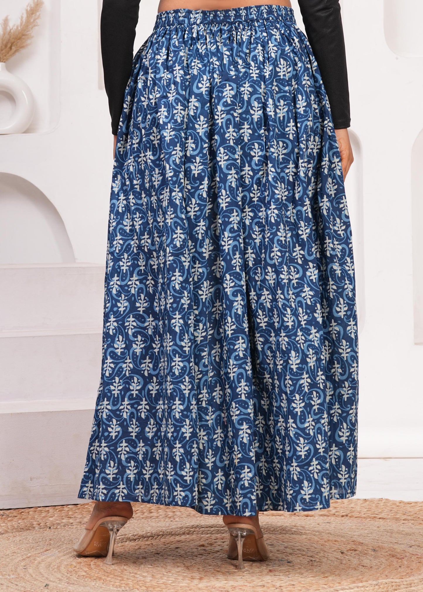 Women Blue Ethnic Printed Flared Skirt | LASVINI - Redefining Indian Fashion with Elegance