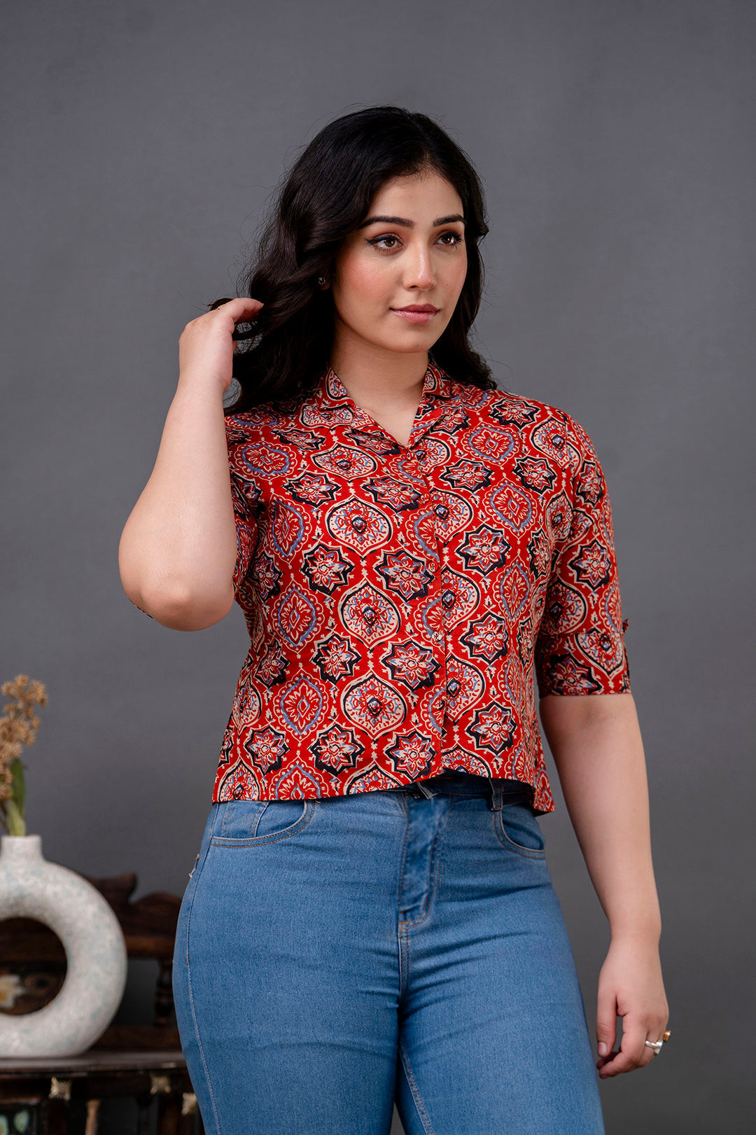 Women Maroon Printed Straight Tunic | LASVINI - Redefining Indian Fashion with Elegance