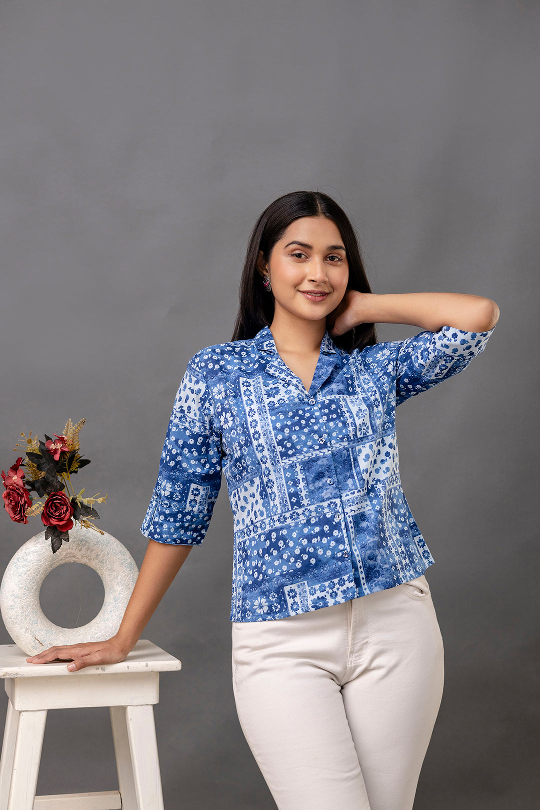 Women Blue Printed Straight Tunic | LASVINI - Redefining Indian Fashion with Elegance