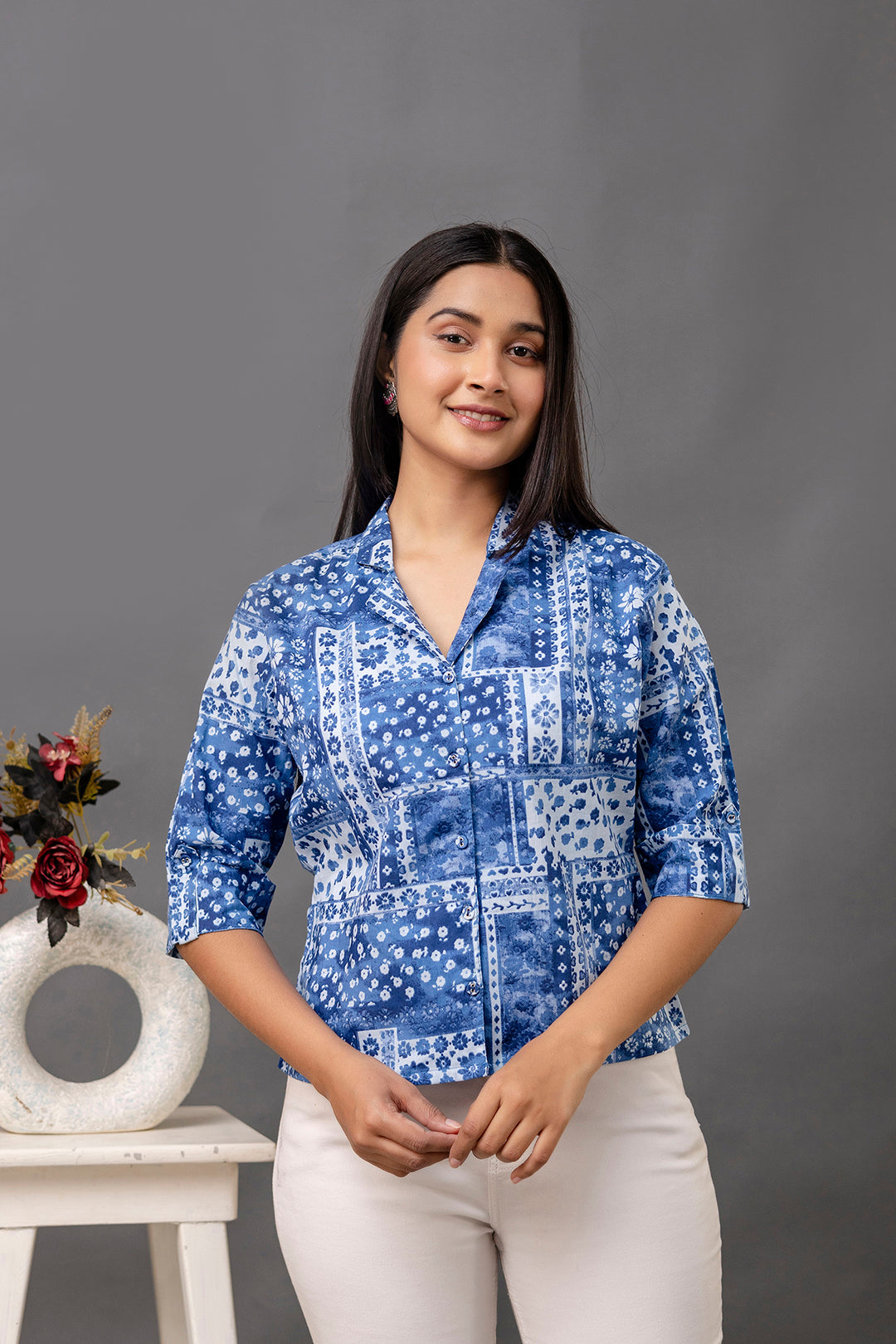 Women Blue Printed Straight Tunic | LASVINI - Redefining Indian Fashion with Elegance