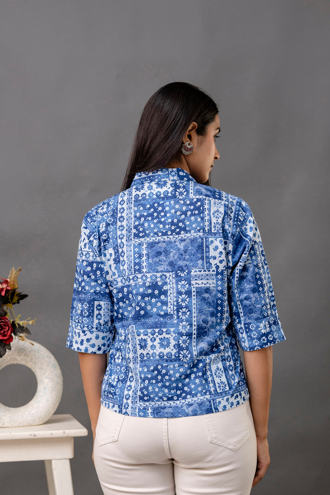 Women Blue Printed Straight Tunic | LASVINI - Redefining Indian Fashion with Elegance