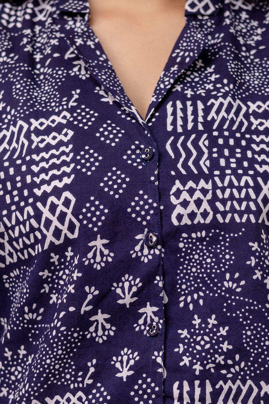 Women Navy Blue Printed Straight Tunic | LASVINI - Redefining Indian Fashion with Elegance