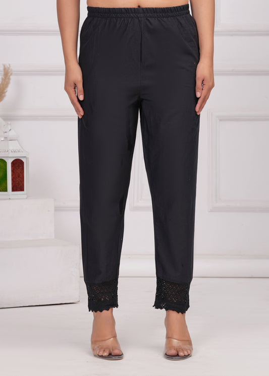 Women Black Solid Palazzo with Lace Detailing | LASVINI - Redefining Indian Fashion with Elegance