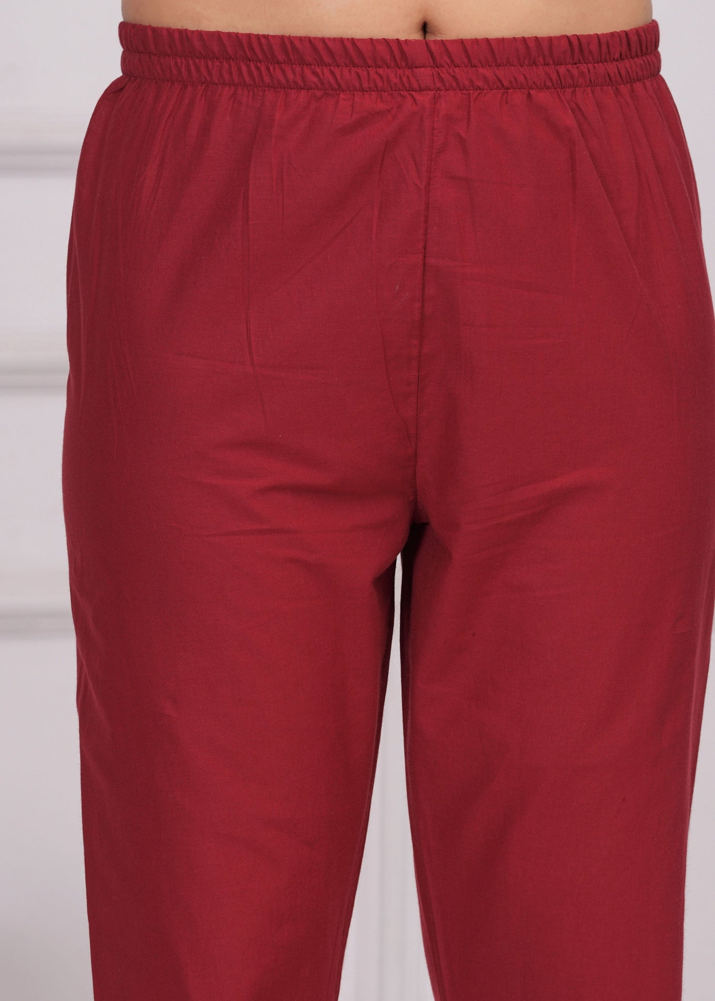 Women Maroon Solid Palazzo with Lace Detailing | LASVINI - Redefining Indian Fashion with Elegance