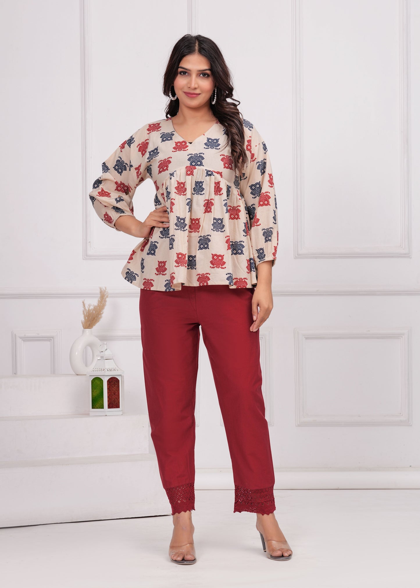 Women Maroon Solid Palazzo with Lace Detailing | LASVINI - Redefining Indian Fashion with Elegance