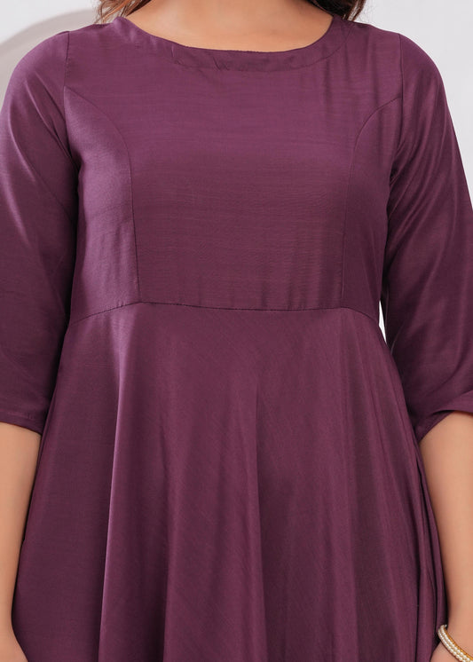 Women Purple Flared Dress with Dupatta | LASVINI - Redefining Indian Fashion with Elegance