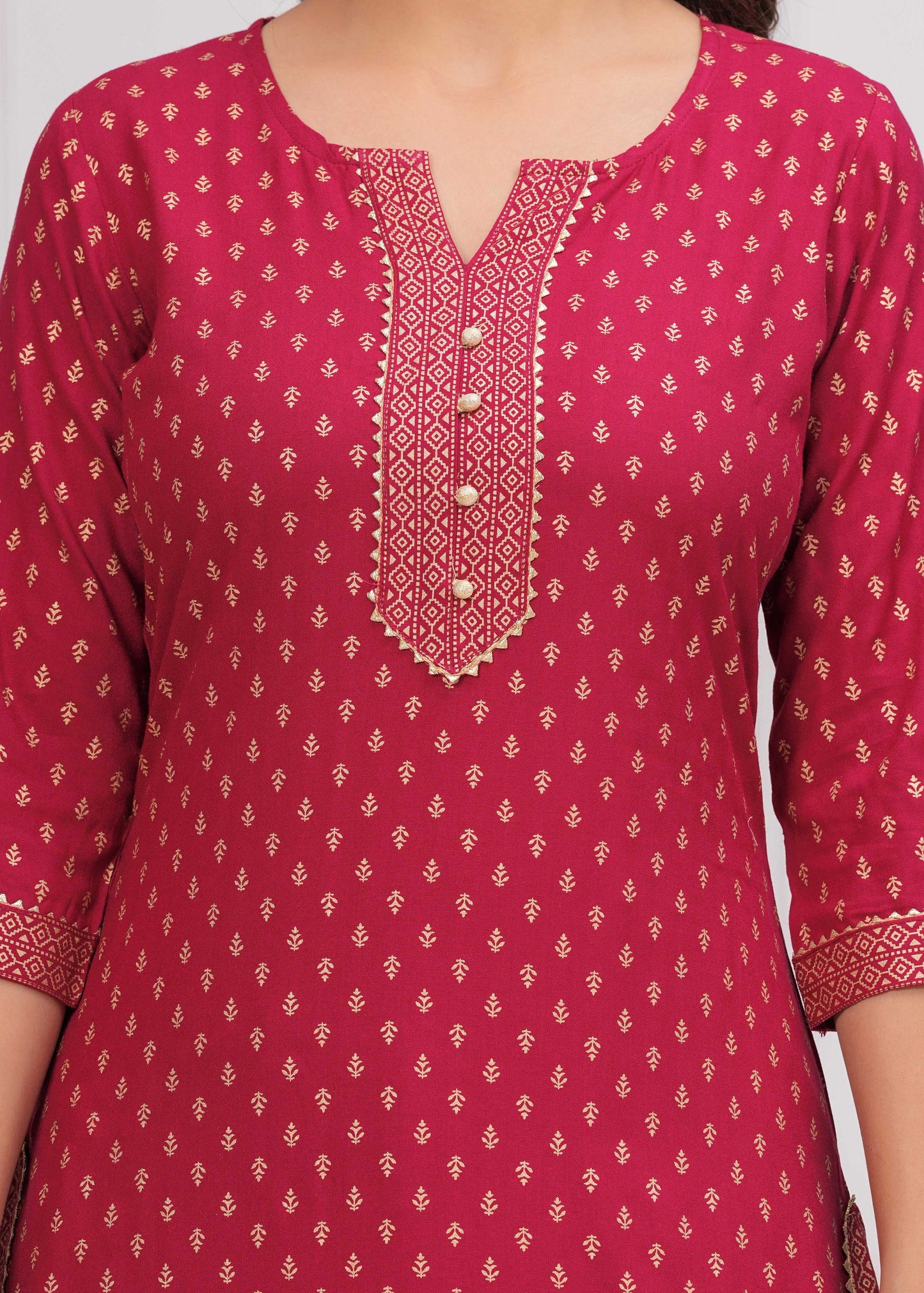 Pink Gold Printed Straight Kurta Set With Net Dupatta for Women | LASVINI - Redefining Indian Fashion with Elegance