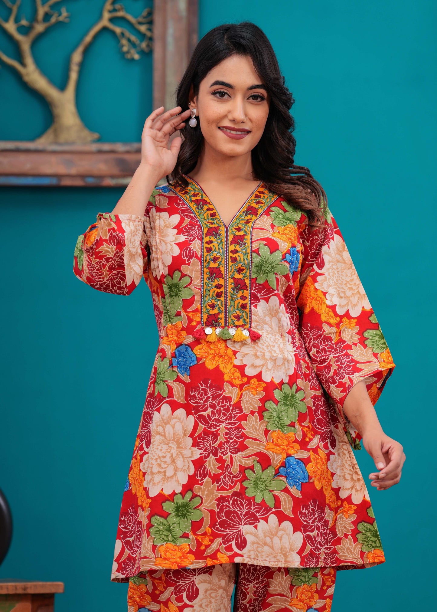 Red Floral Printed Co-Ord set for Women | LASVINI - Redefining Indian Fashion with Elegance