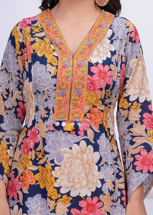 Blue Floral Printed Co-Ord set for Women | LASVINI - Redefining Indian Fashion with Elegance