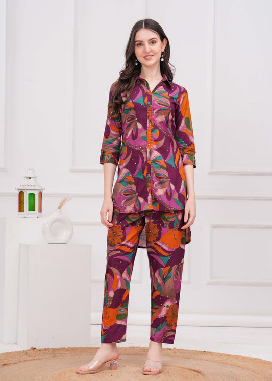 Purple Printed Co-Ord set for Women | LASVINI - Redefining Indian Fashion with Elegance