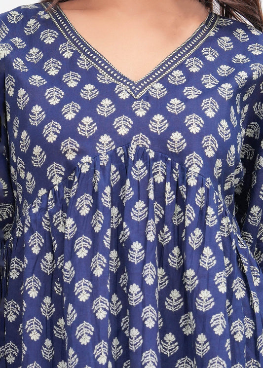 Blue Ethnic Printed Peplum Tunic For Women | LASVINI - Redefining Indian Fashion with Elegance