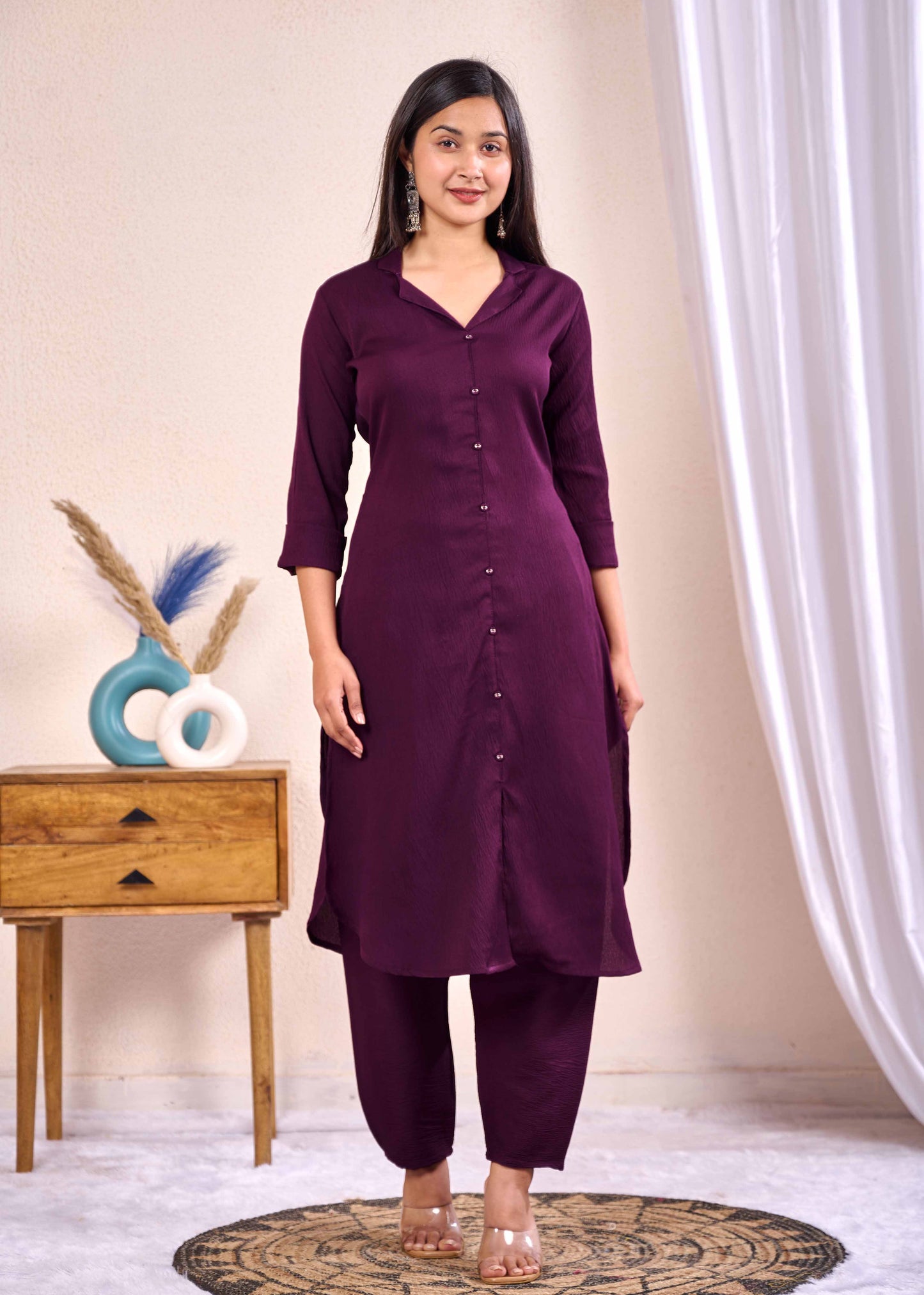 Purple Shirt Collared Co-Ord set for Women | LASVINI - Redefining Indian Fashion with Elegance