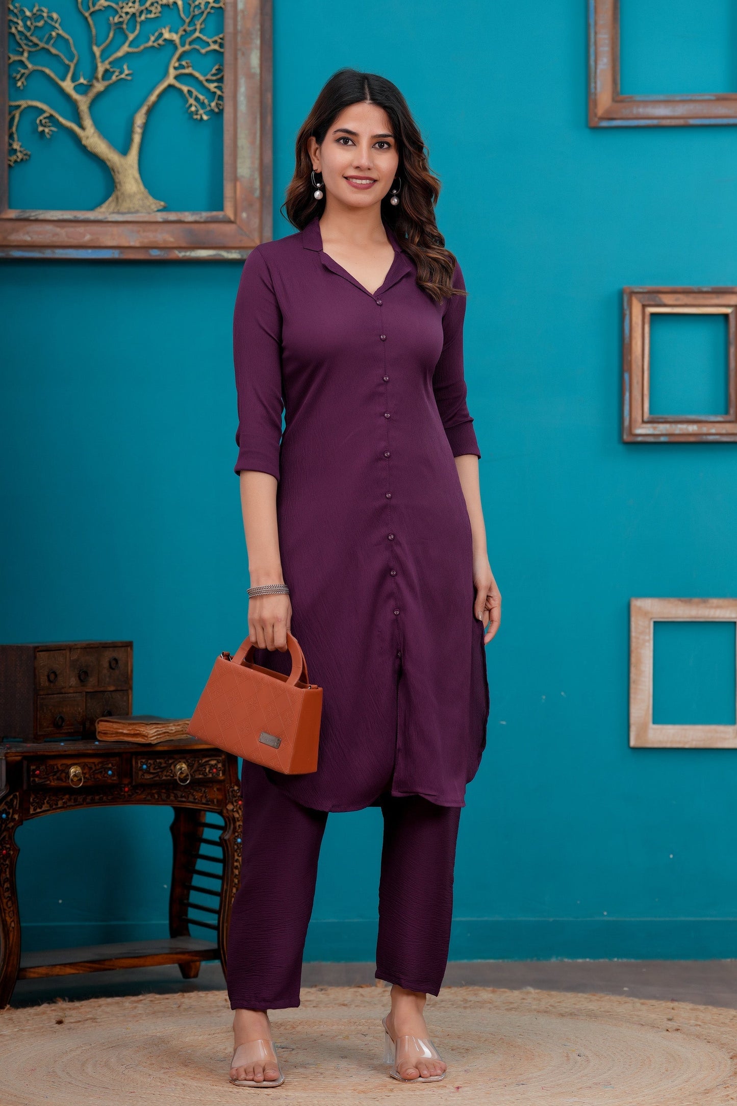 Purple Shirt Collared Co-Ord set for Women | LASVINI - Redefining Indian Fashion with Elegance