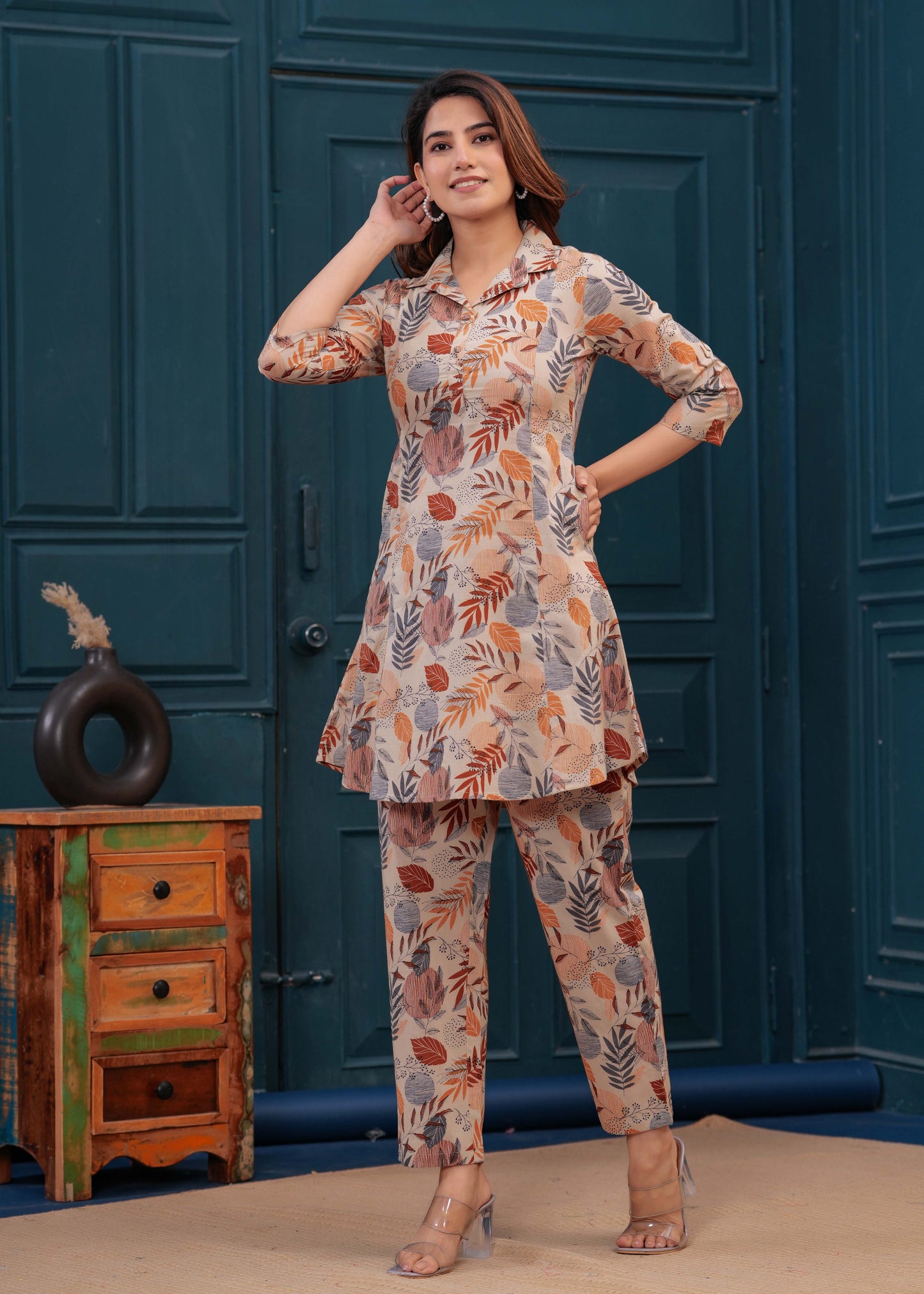 Beige Printed Co-Ord set for Women | LASVINI - Redefining Indian Fashion with Elegance