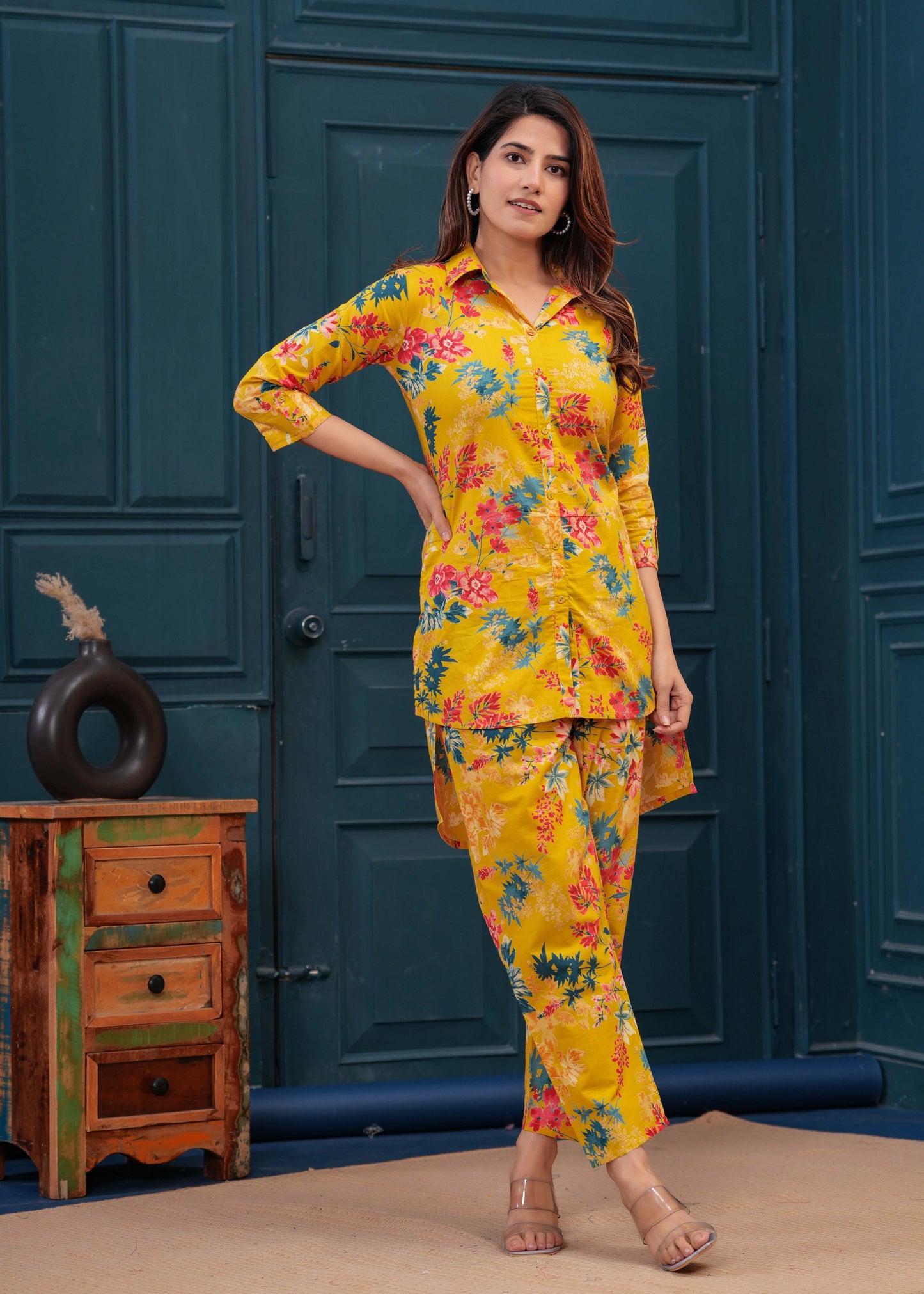 Yellow Printed Co-Ord set for Women | LASVINI - Redefining Indian Fashion with Elegance