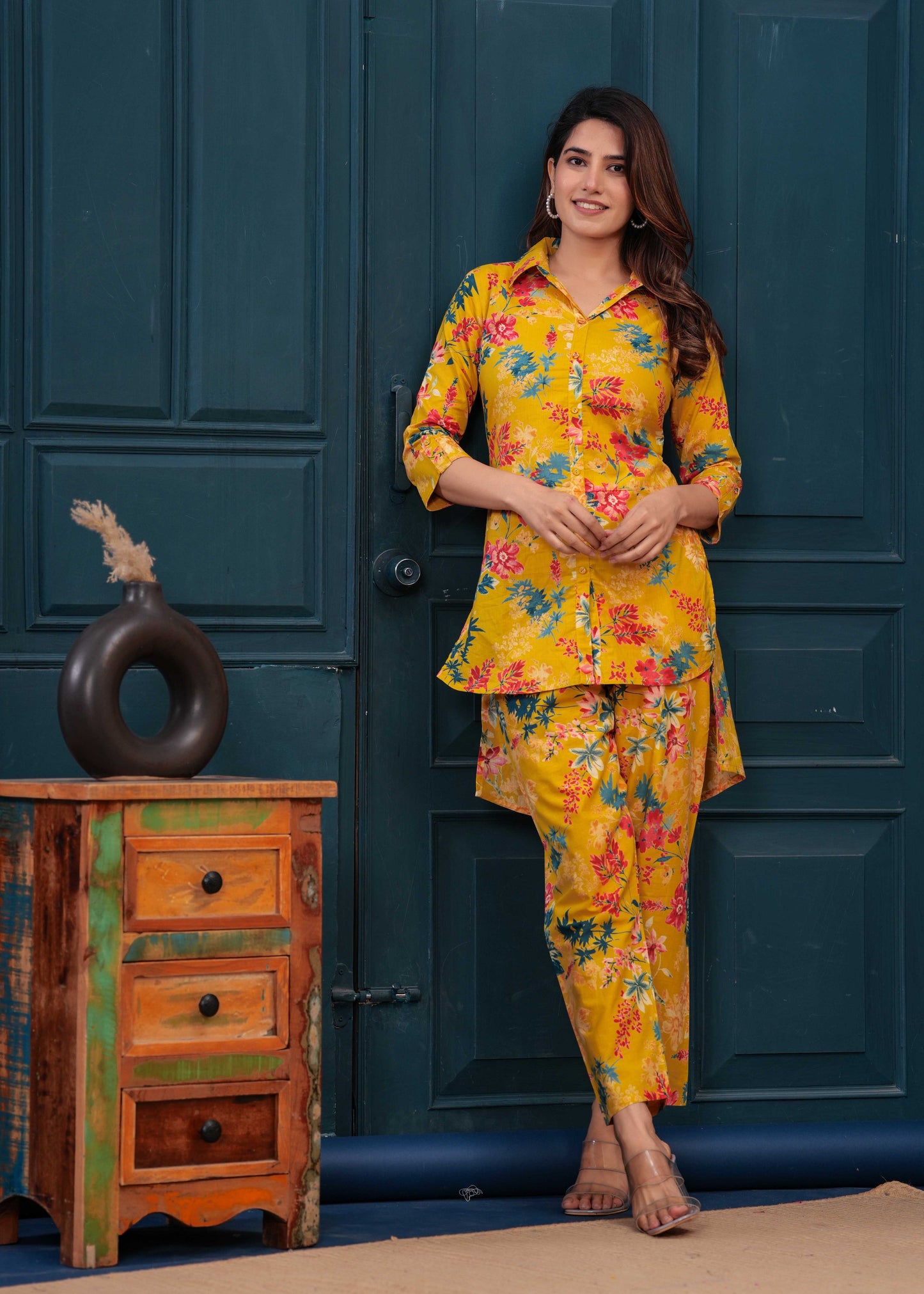 Yellow Printed Co-Ord set for Women | LASVINI - Redefining Indian Fashion with Elegance