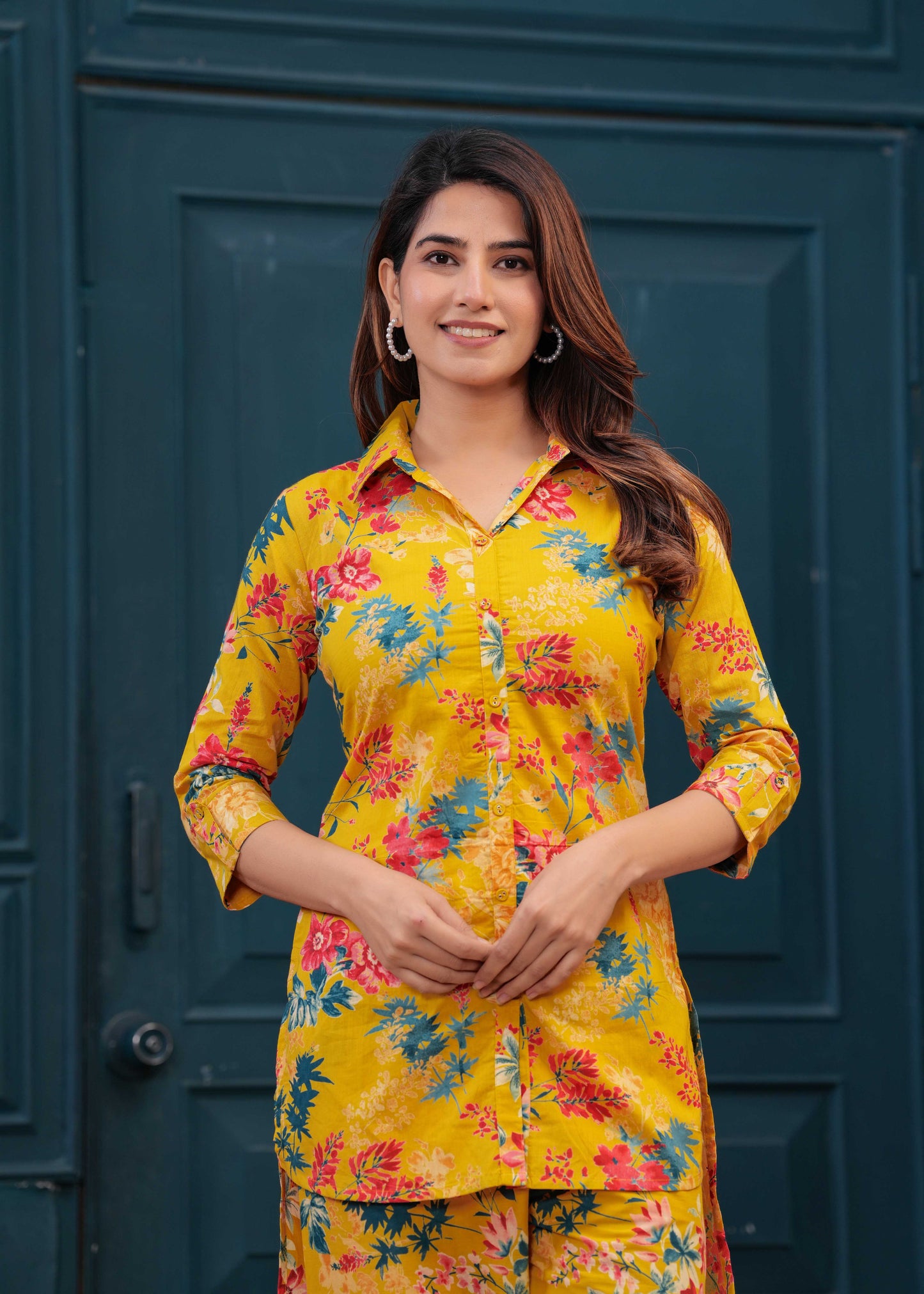 Yellow Printed Co-Ord set for Women | LASVINI - Redefining Indian Fashion with Elegance