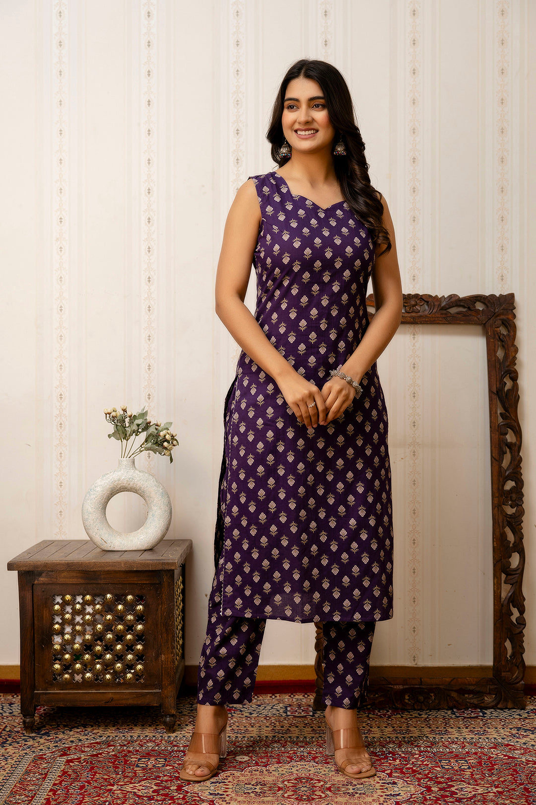 Purple Printed Straight Kurta & Trouser With Dupatta for Women | LASVINI - Redefining Indian Fashion with Elegance