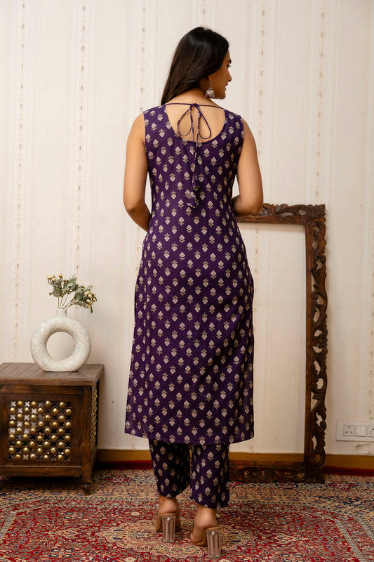 Purple Printed Straight Kurta & Trouser With Dupatta for Women | LASVINI - Redefining Indian Fashion with Elegance
