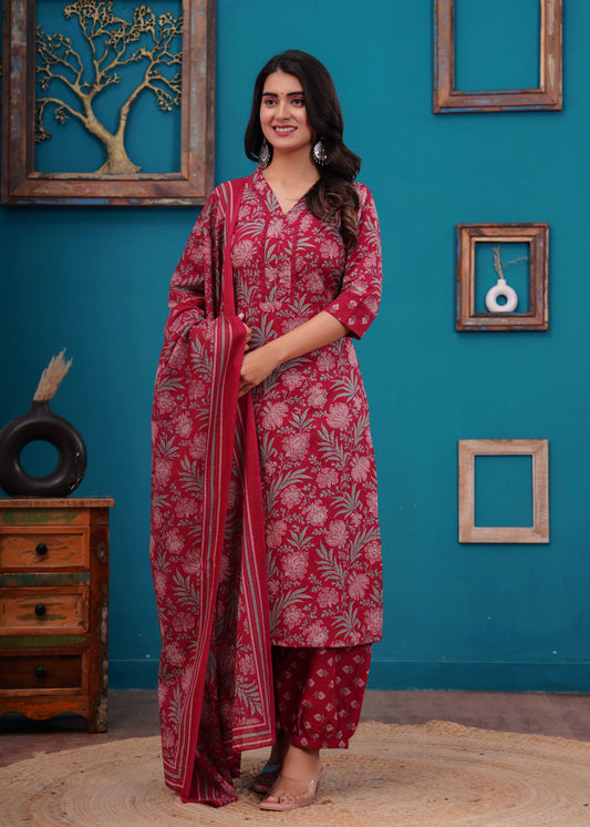 Pink Printed Straight Kurta Set With Dupatta for Women | LASVINI - Redefining Indian Fashion with Elegance