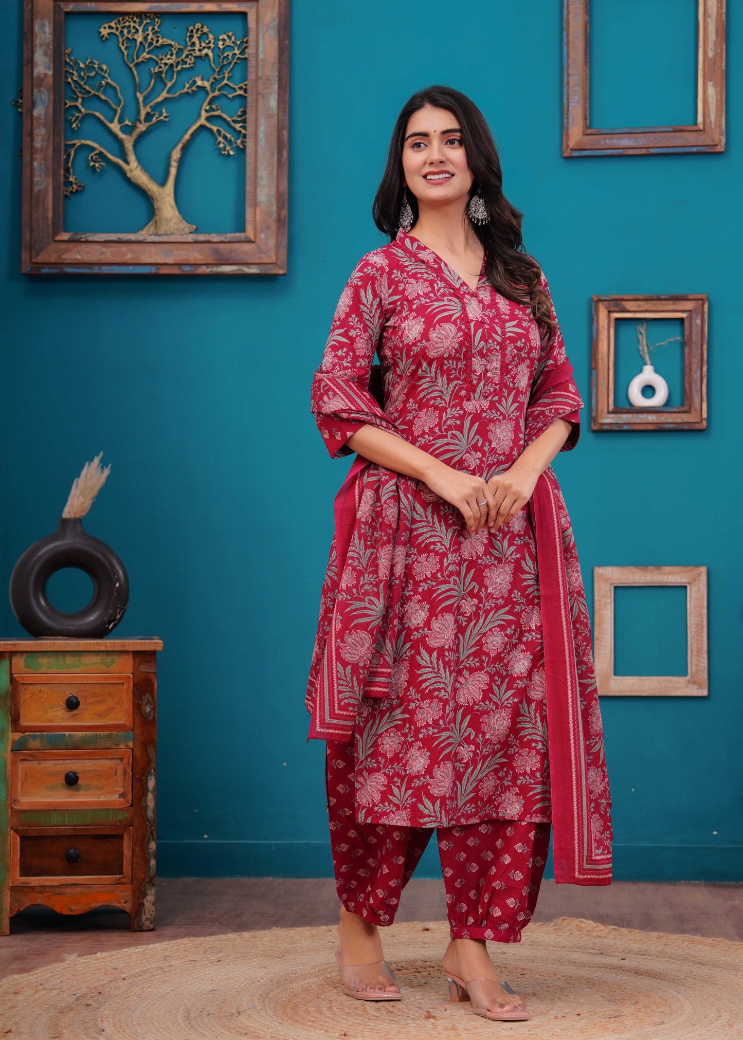 Pink Printed Straight Kurta Set With Dupatta for Women | LASVINI - Redefining Indian Fashion with Elegance