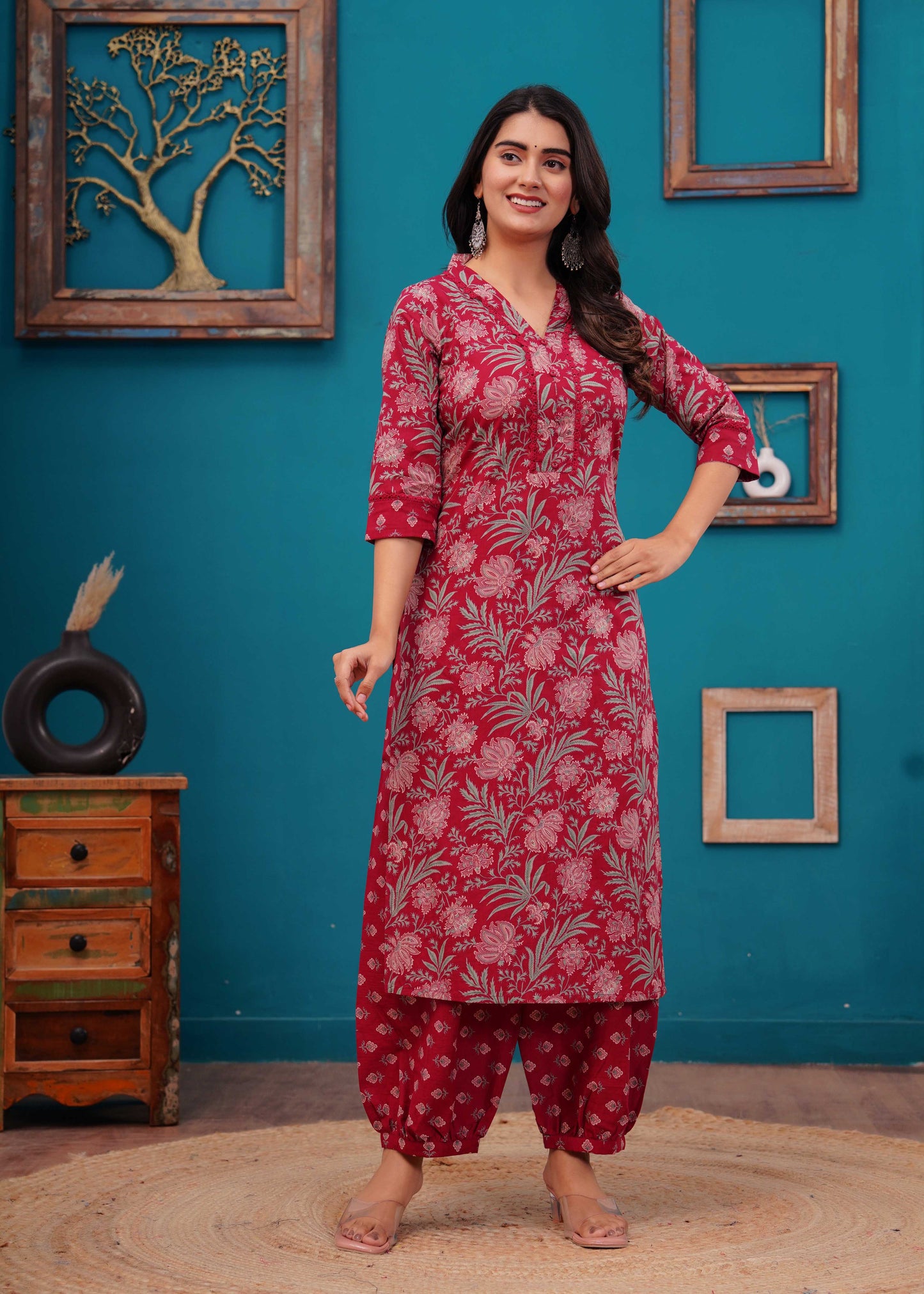 Pink Printed Straight Kurta Set With Dupatta for Women | LASVINI - Redefining Indian Fashion with Elegance