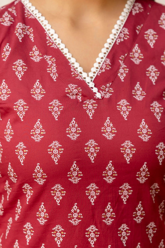 Women Mauve Printed Straight V-neck Kurta | LASVINI - Redefining Indian Fashion with Elegance