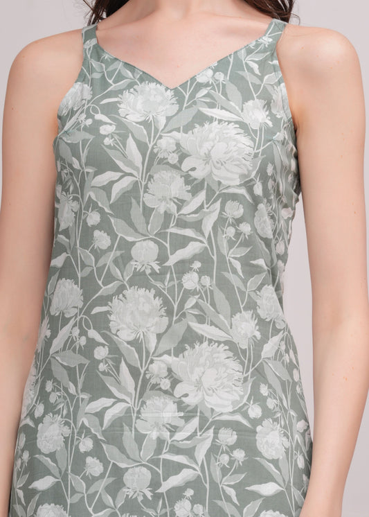 Women Green Printed Straight Shoulder Straps Kurta | LASVINI - Redefining Indian Fashion with Elegance