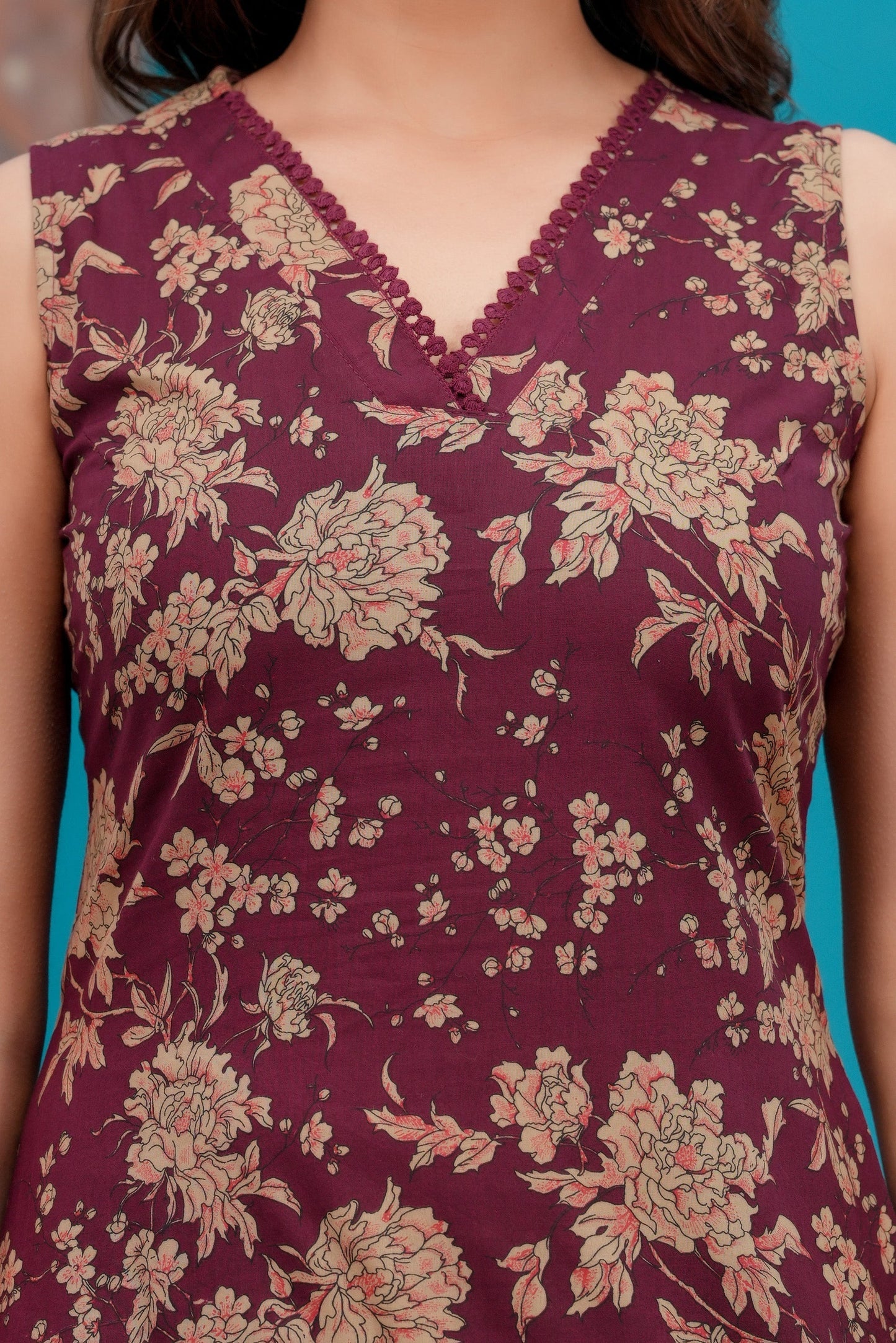 Burgundy Printed Straight Kurta Set With Dupatta for Women | LASVINI - Redefining Indian Fashion with Elegance