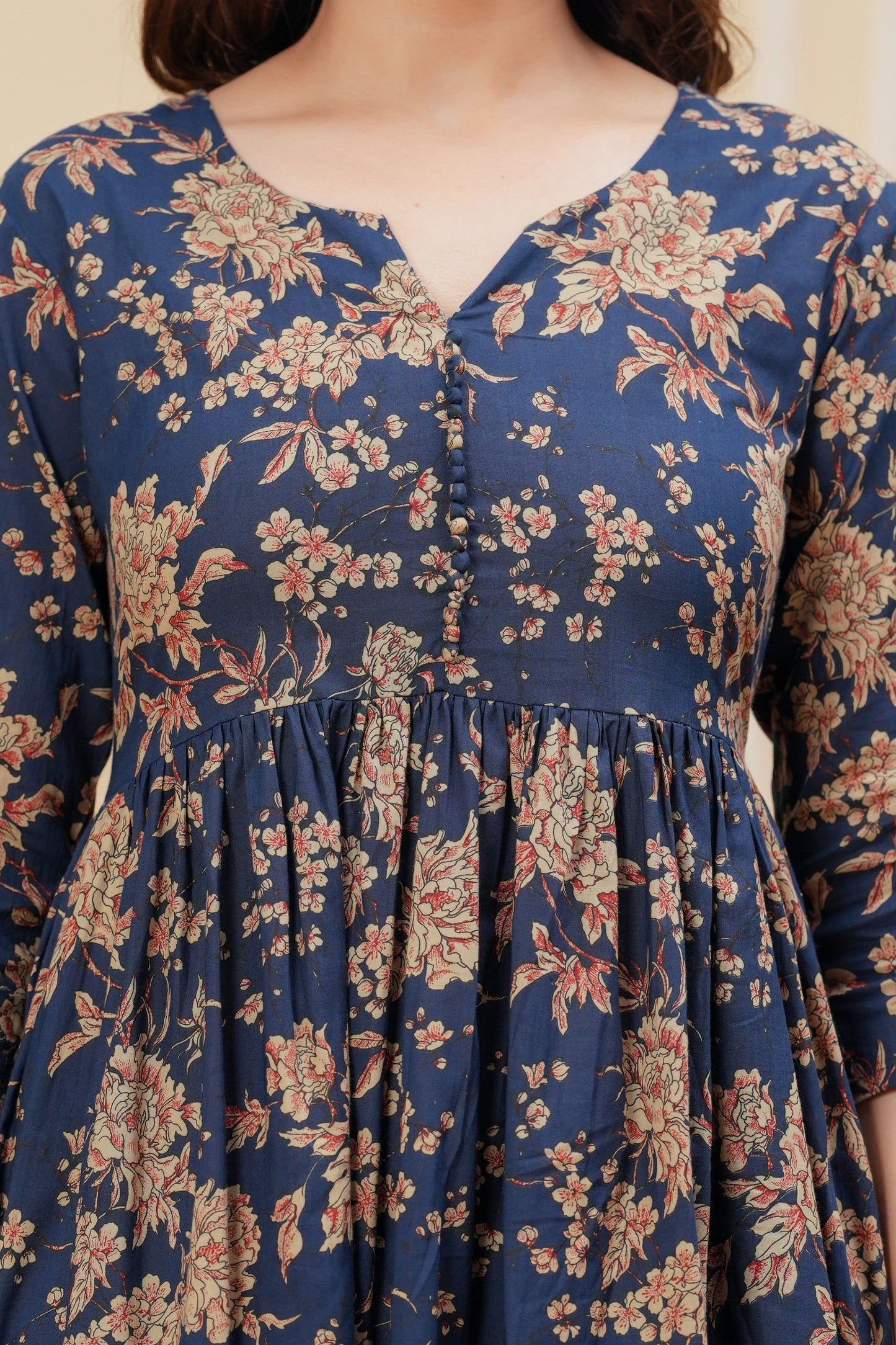 Navy Blue Printed Anarkali Kurta Set With Dupatta For Women | LASVINI - Redefining Indian Fashion with Elegance