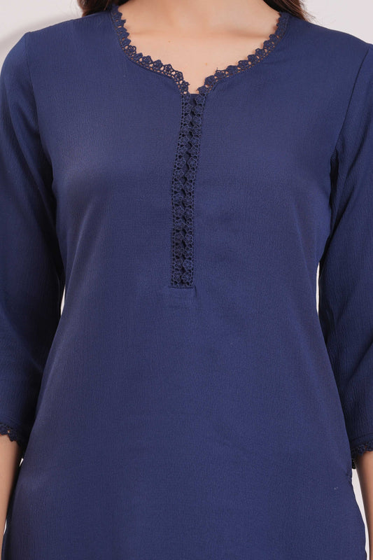 Navy Blue Solid Kurta Set With Printed Dupatta For Women | LASVINI - Redefining Indian Fashion with Elegance