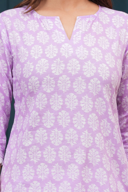 Women Lavender Printed Straight Tunic | LASVINI - Redefining Indian Fashion with Elegance