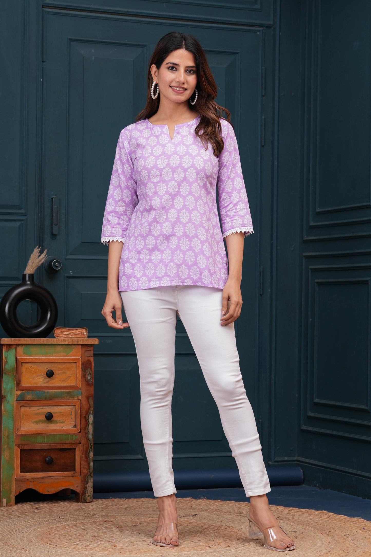 Women Lavender Printed Straight Tunic | LASVINI - Redefining Indian Fashion with Elegance