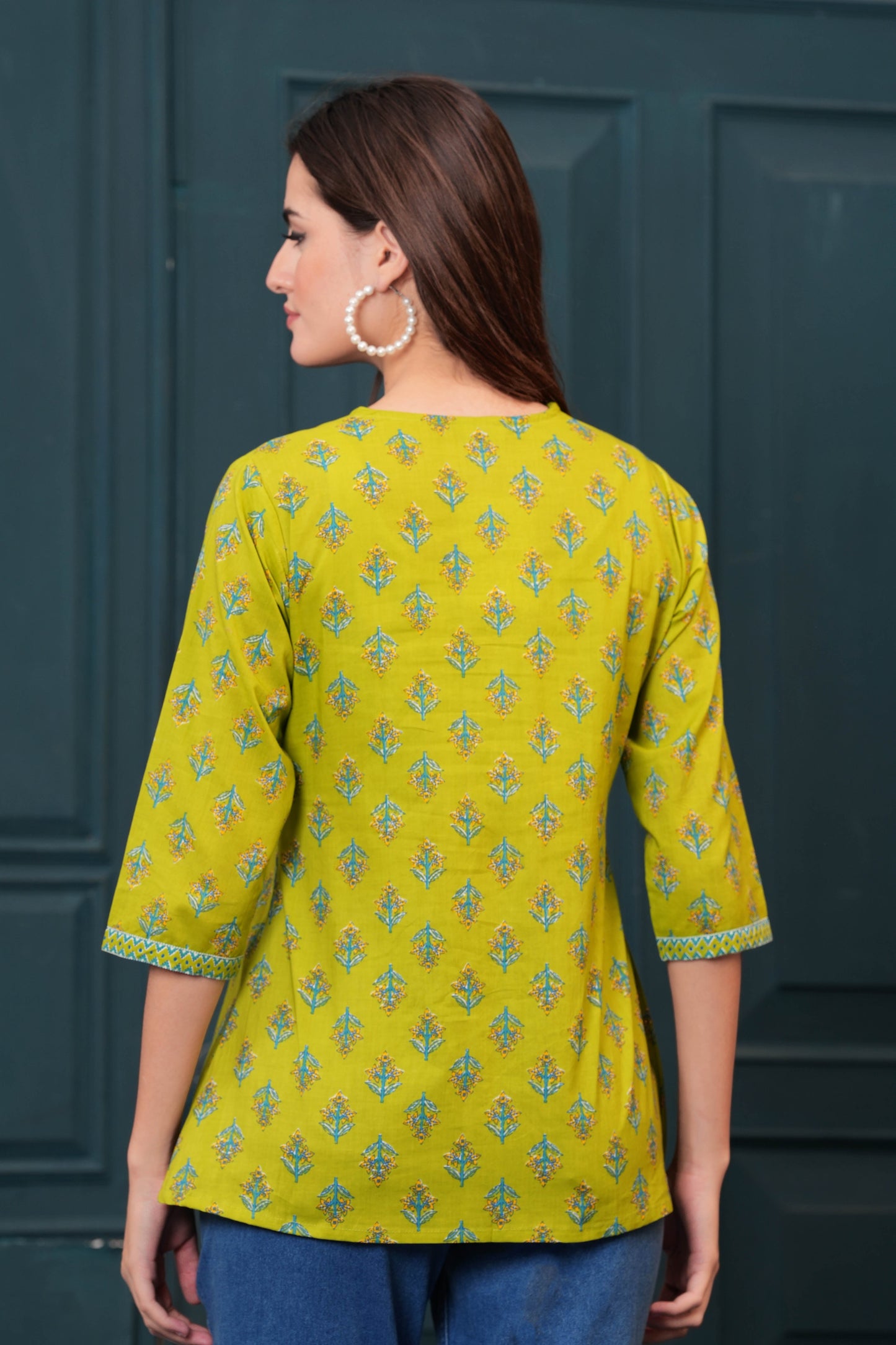 Women Green Printed Flared Top | LASVINI - Redefining Indian Fashion with Elegance