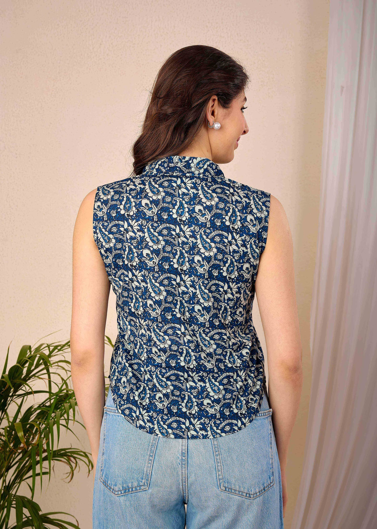 Women Blue Printed Straight Top | LASVINI - Redefining Indian Fashion with Elegance