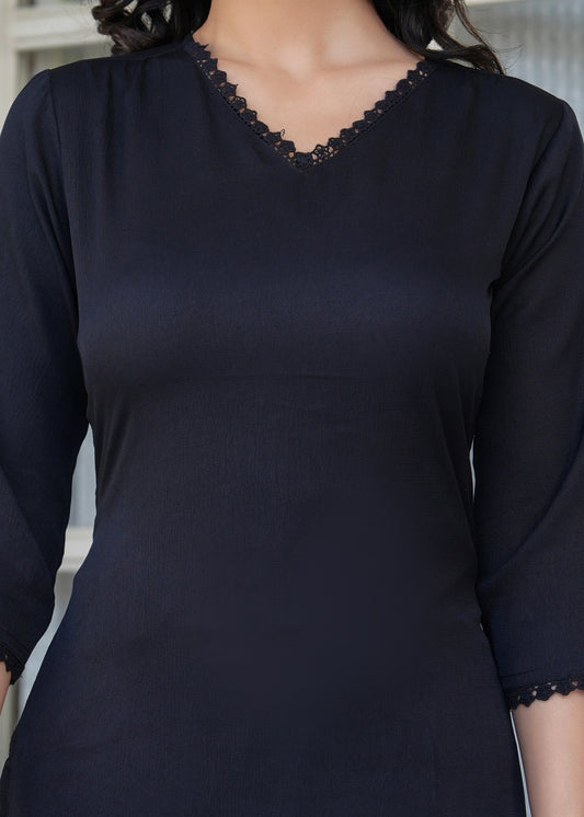 Black Straight Kurta Set With Printed Dupatta for Women | LASVINI - Redefining Indian Fashion with Elegance